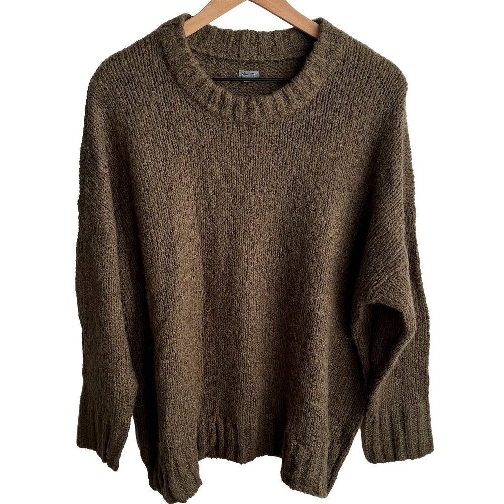 Aerie Boyfriend Crewneck Chunky Alpaca Wool Blend Sweater Olive Green Size Small